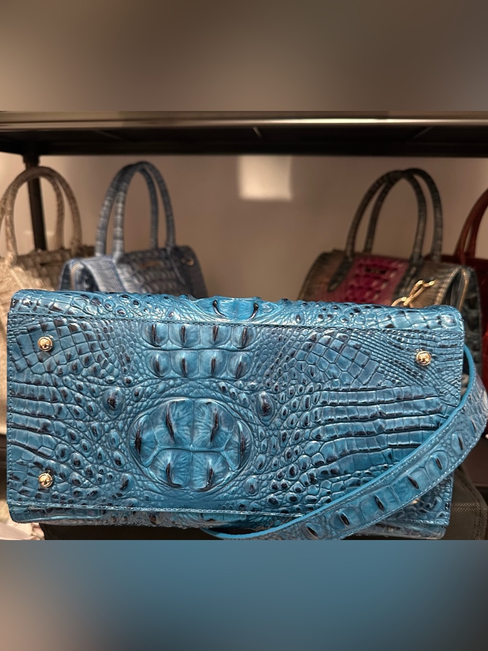 Sale Today! Brahmin Vibrant Azure Large Caroline Teal Leather Tote - Picture 9 of 13